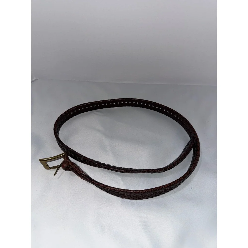 Bass Mens Braided Leather Belt 38 Brown Woven Mahogany Brass Buckle 11GH0401